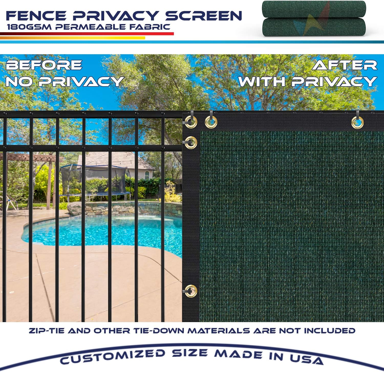 15' x 27' Green Heavy Duty Fence Privacy Screen Mesh Fabric O9679