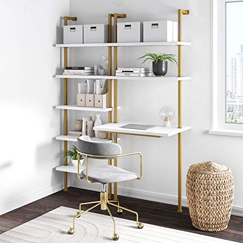 White/Gold Brass 2-Shelf Wall Mount Desk H3896