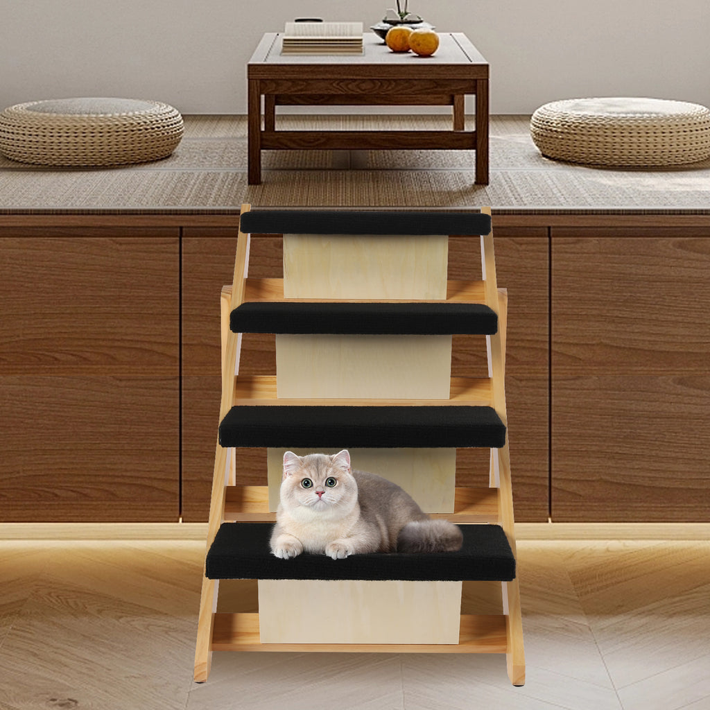 Pet Stairs Foldable Pine Wood Natural Black V68854