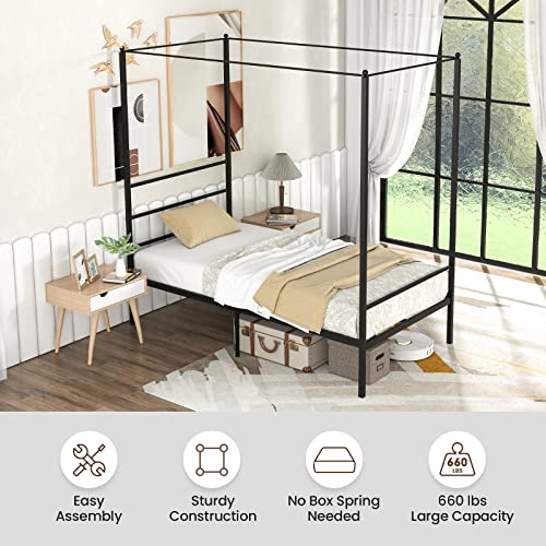 Queen Metal Canopy Bed Frame with Slats Support G298314