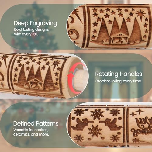 Wooden Embossed Rolling Pin L60436