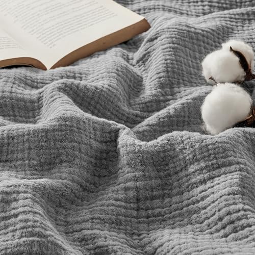 100% Cotton Muslin King Size Blanket, Beige, 108x90 Inches X40270