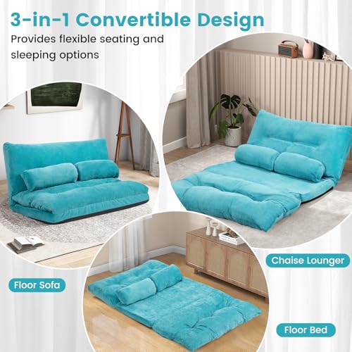 Beige Foldable Floor Sofa with 2 Pillows Y500