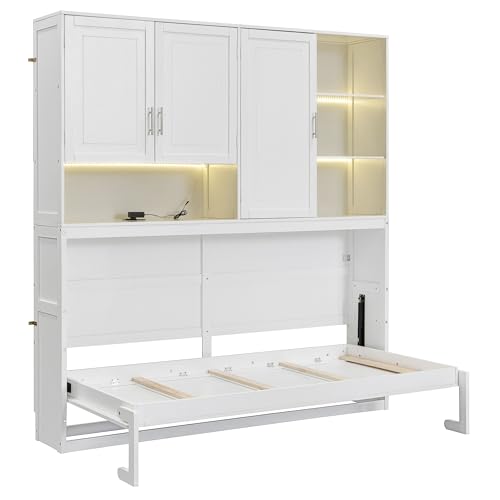 Grey Twin Murphy Bed with Storage Bookcase and Shelves Z61683
