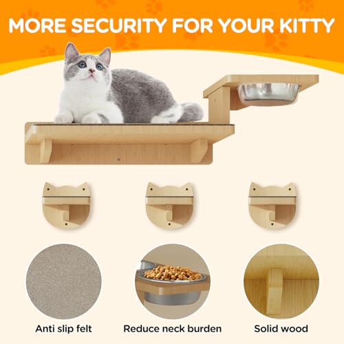 Cat Wall Shelves with 3 Steps and 2 Food Bowls D4614