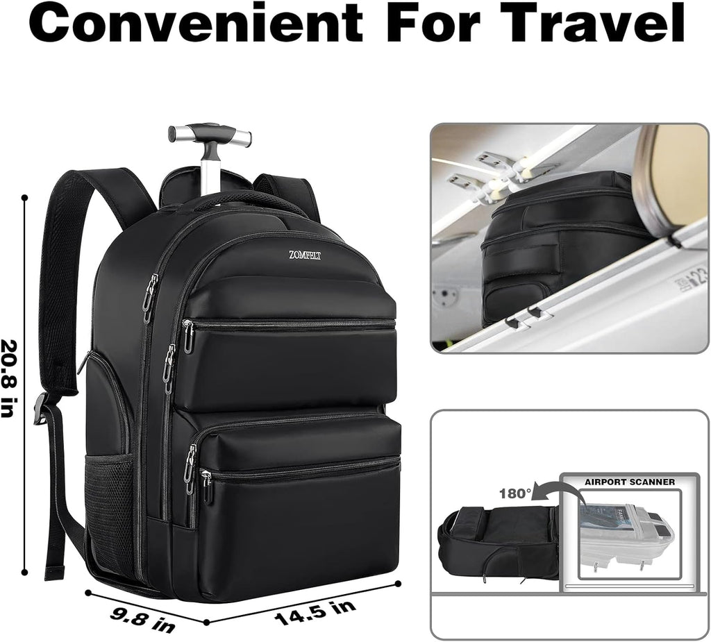 Black Rolling Backpack with Wheels Y4592