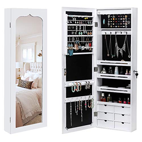 Jewelry Armoire with 8 LEDs, Lockable Large Storage Jewelry Cabinet, White D82004