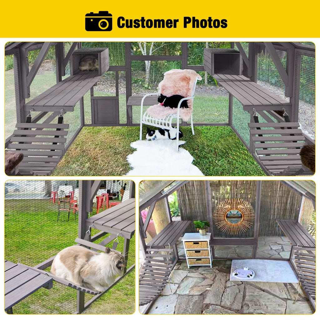 110'' Extra Large Wooden Catio Cage with Roof Cover Y224