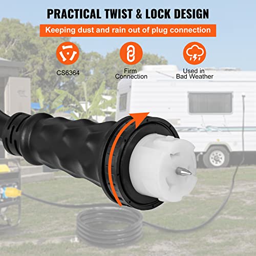 15 FT 50 Amp Generator Extension Cord NEMA 14-50P to SS2-50R & CS6364, STW 6/3+8/1 AWG 125/250V Generator Power Cord Twist Lock Connectors K1658