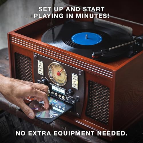 Mahogany 8-in-1 Bluetooth Record Player with Turntable G437620