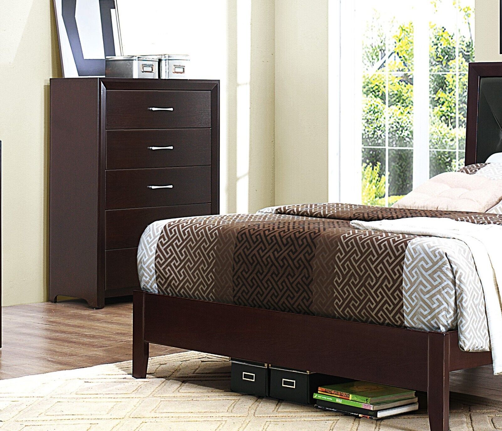5pc Bedroom Set Full Bed Dresser Nightstand Chest Mirror P967362