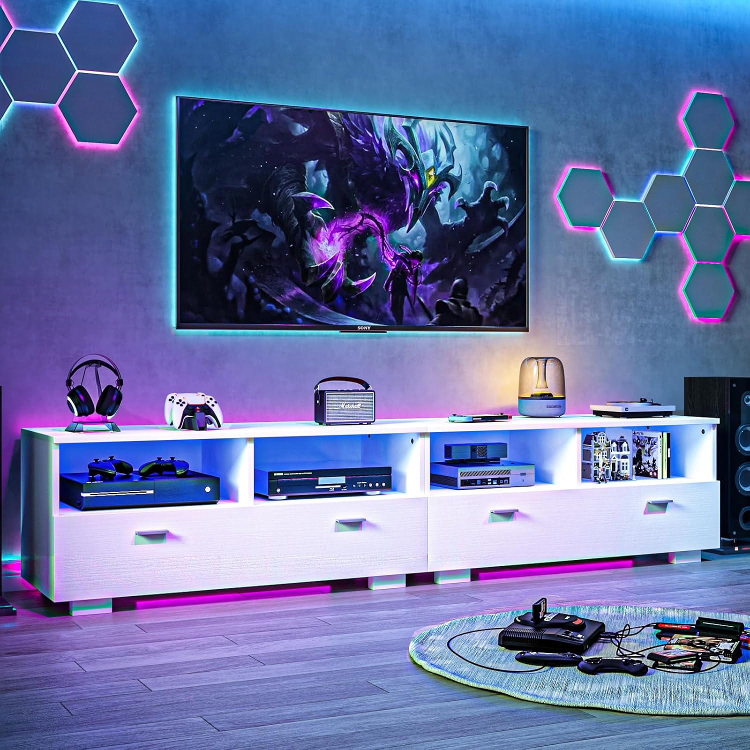 White TV Stand with Storage and Drawers L49688