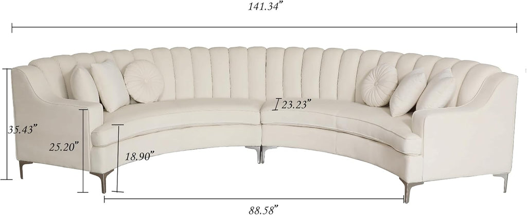 Cream Velvet Curved Sectional Sofa P8525