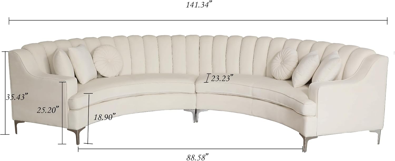 Cream Velvet Curved Sectional Sofa P8525