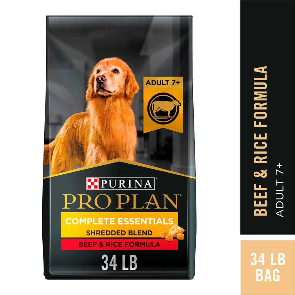 Senior Adult 7+ Complete Essentials Shredded Blend Beef & Rice Formula High Protein Dog Food F3107