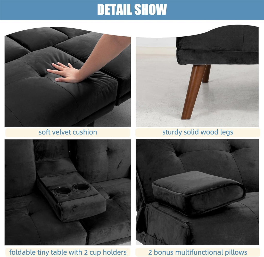 Black Convertible Sofa Bed with Cup Holder Z25838