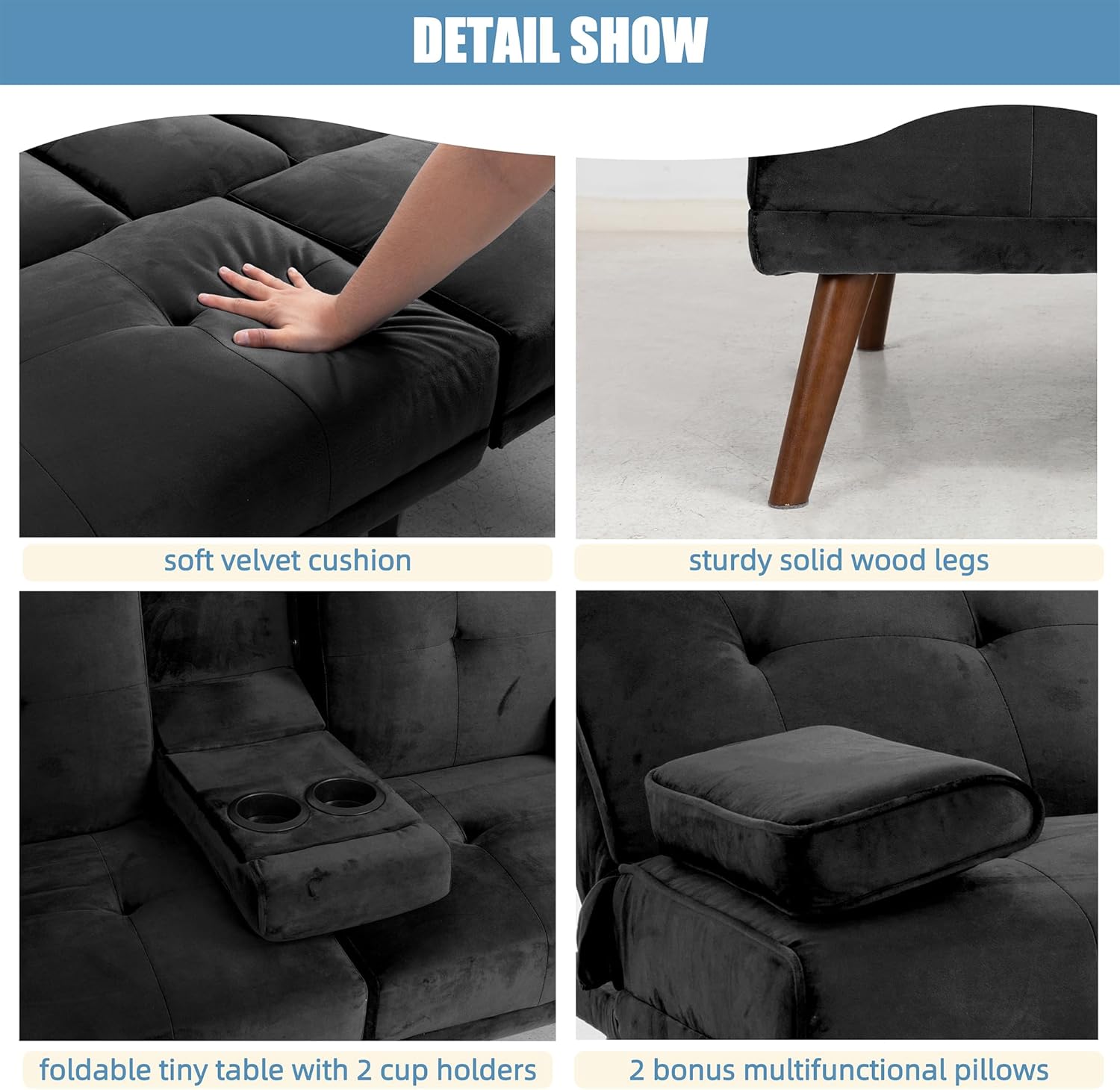 Black Convertible Sofa Bed with Cup Holder Z25838