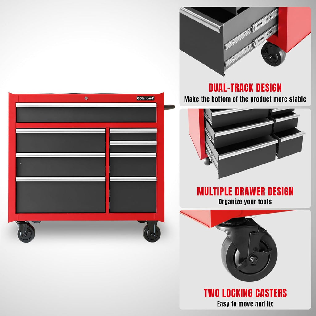Black/Red 41-Inch 11 Drawers Heavy-Duty Steel Tool Chest and Cabinet I4302