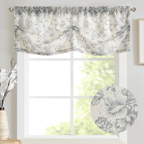Linen Valance Yellow Leaf on Beige 16 Inch Rod Pocket 1 Panel K13807