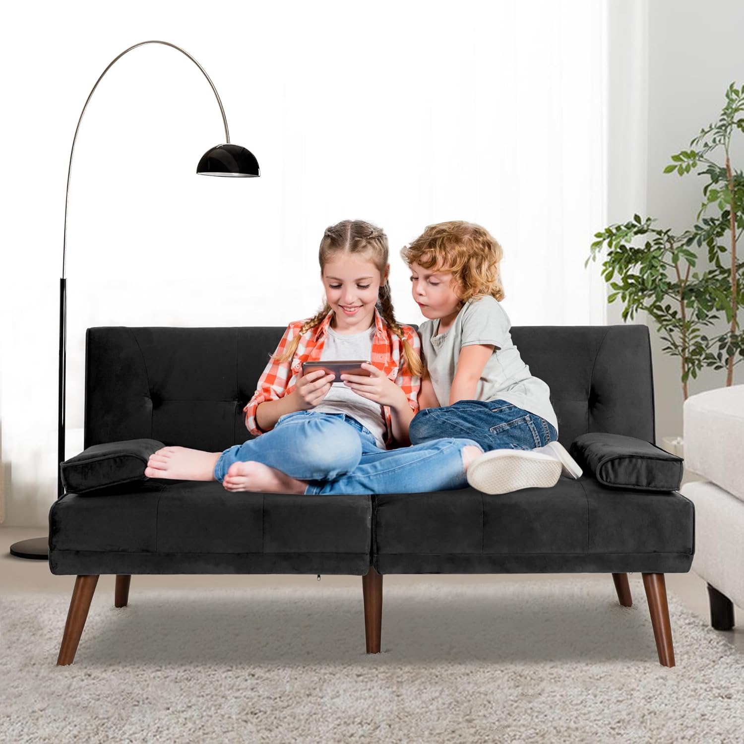 Black Convertible Sofa Bed with Cup Holder Z25838