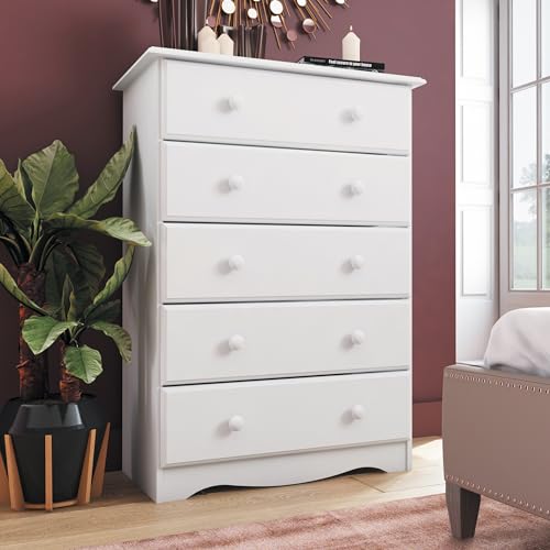 100% Solid Wood 5-Drawer Chest Honey Pine Stained Light Wood B527874