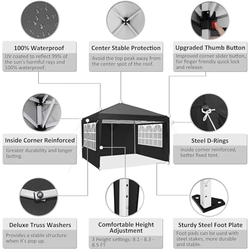 10x10 Pop Up Canopy Tent with 4 Removable Sidewalls, Waterproof Outdoor Canopy F539929