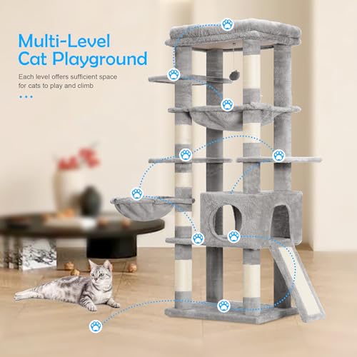 Smoky Gray 60 inches Cat Tree Tower with Scratching Posts K528