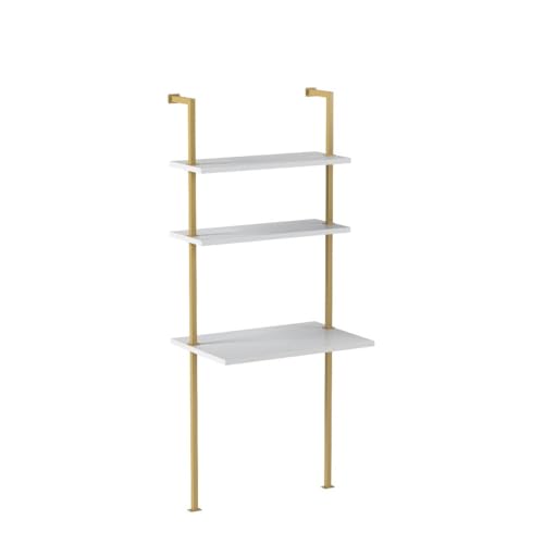White/Gold Brass 2-Shelf Wall Mount Desk H3896