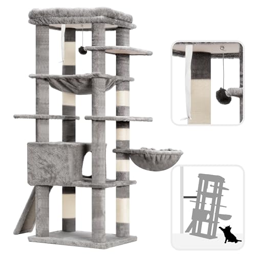 Smoky Gray 60 inches Cat Tree Tower with Scratching Posts K528