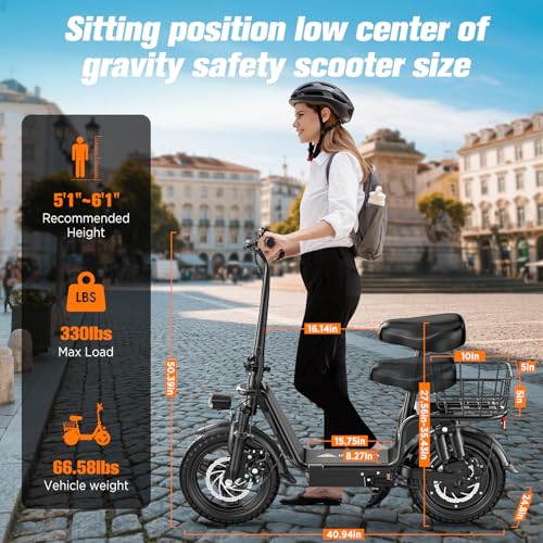 Electric Scooter with Seat, Foldable, 900W Peak Power, 20MPH, 28-Mile Range, Dual Disc Brakes, 330lbs Max Load O150997