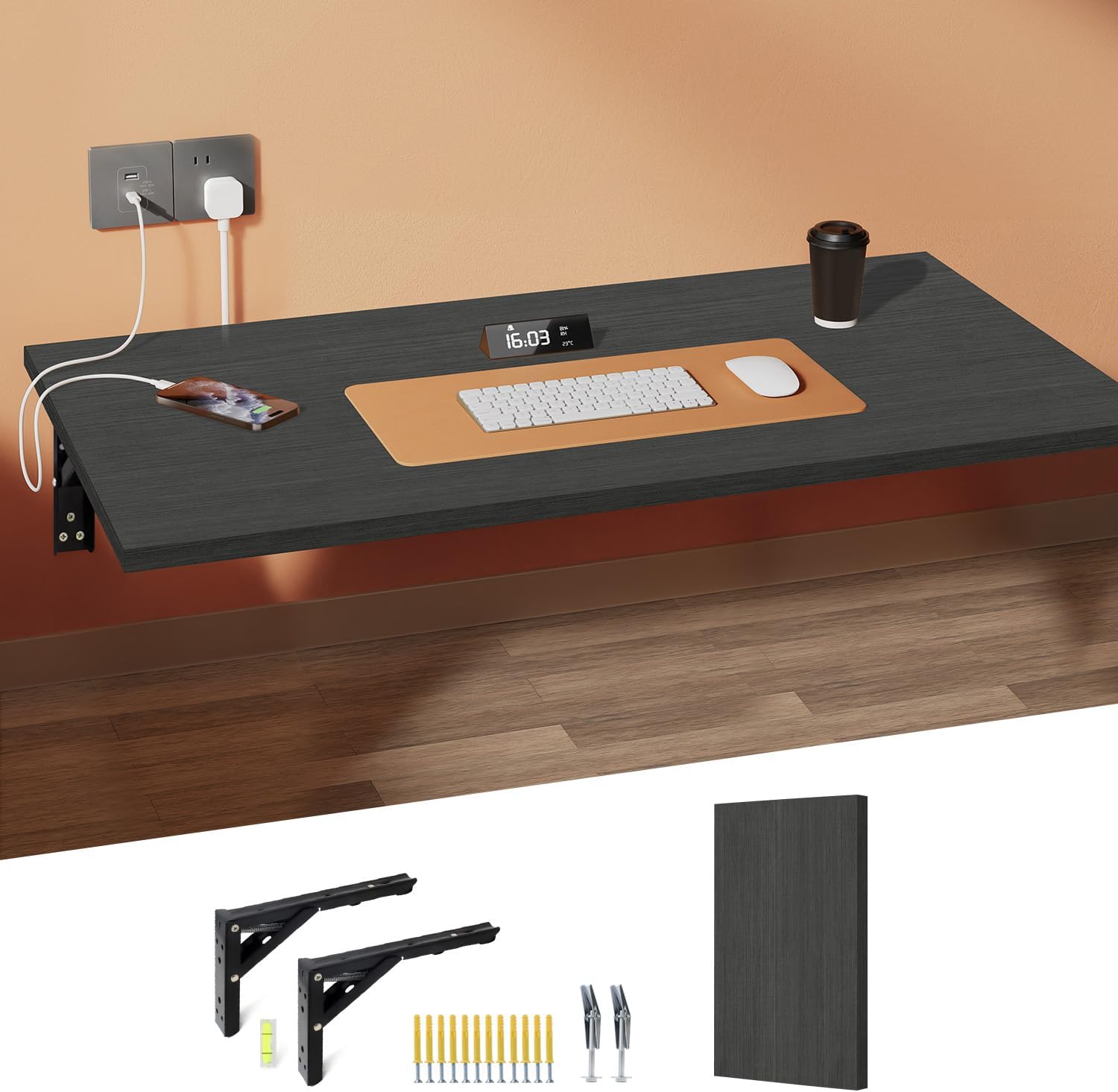 Wall Mounted Folding Table with 40" x 20" Solid Wood Tabletop V680856