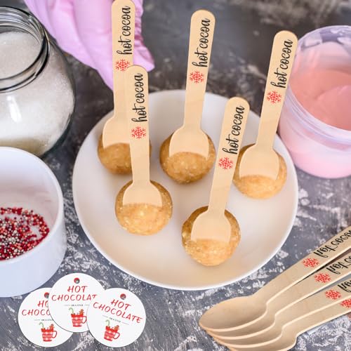 100 Set Christmas Wooden Spoons with Tag Bag Rope R692