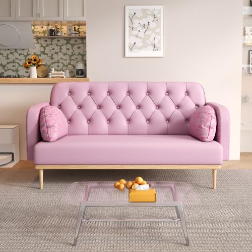 Green PU Leather 2 Seater Loveseat Sofa with 2 Throw Pillows J199200