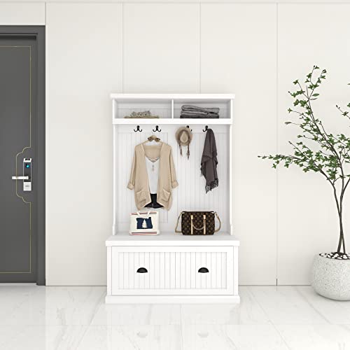 White Hall Tree with Bench and Shoe Storage Q682