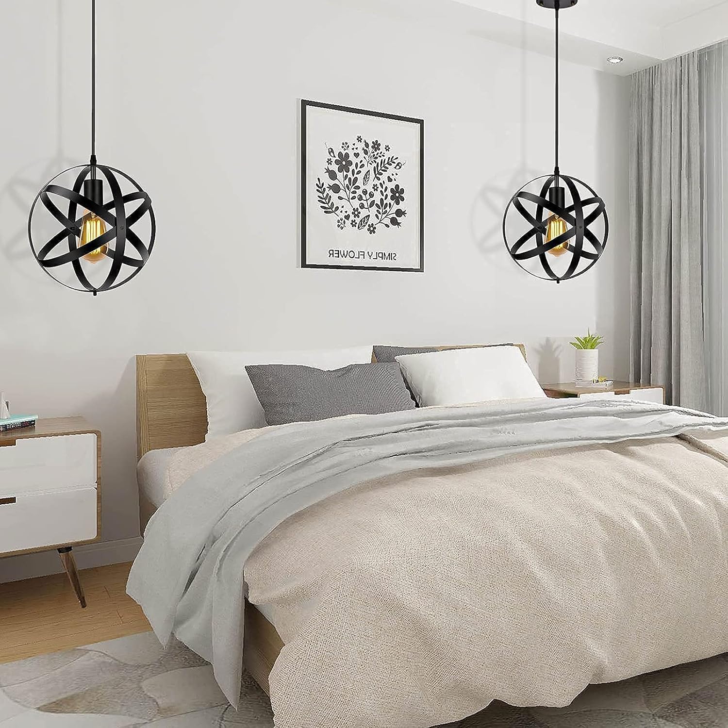 Industrial Black Metal Globe Pendant Light T14746