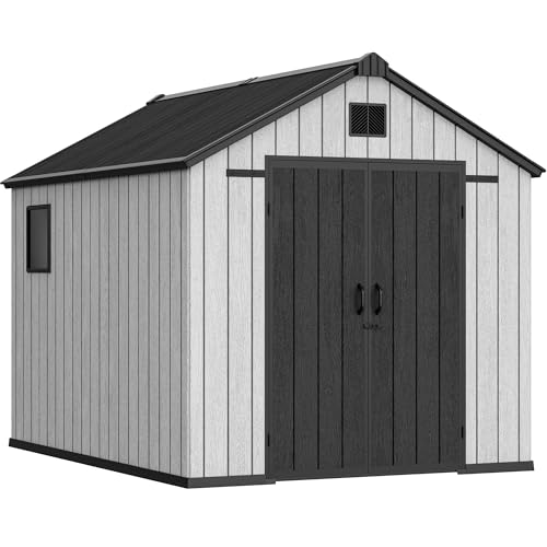 Gray 8x10 FT Outdoor Storage Shed with Lockable Door W17769