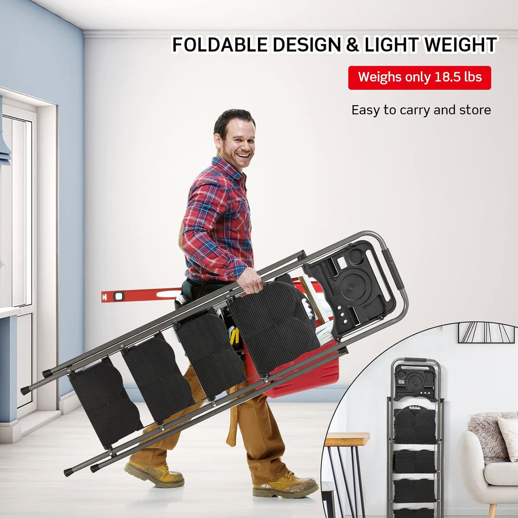4 Step Folding Ladder with Handrail, Black S3260