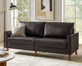 Brown Faux Leather 3-Seater Sofa with Solid Wood Legs I1454