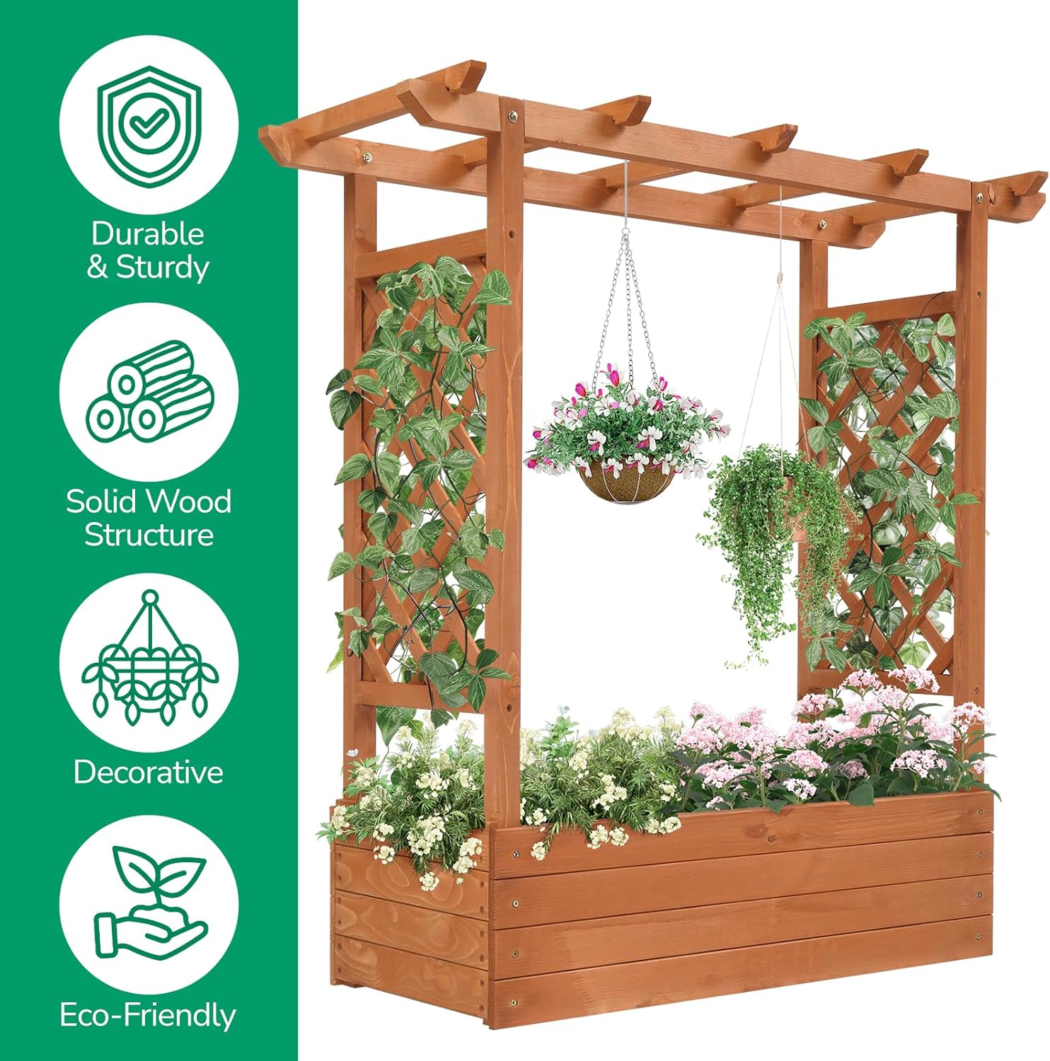Raised Garden Bed with Trellis Wood Planter Box M2349