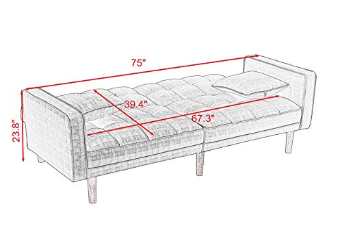 75" Linen Upholstered Convertible Futon Sofa Bed with Two Pillows A408811