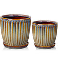 2 Pcs Ceramic Plant Pots with Saucer I229981