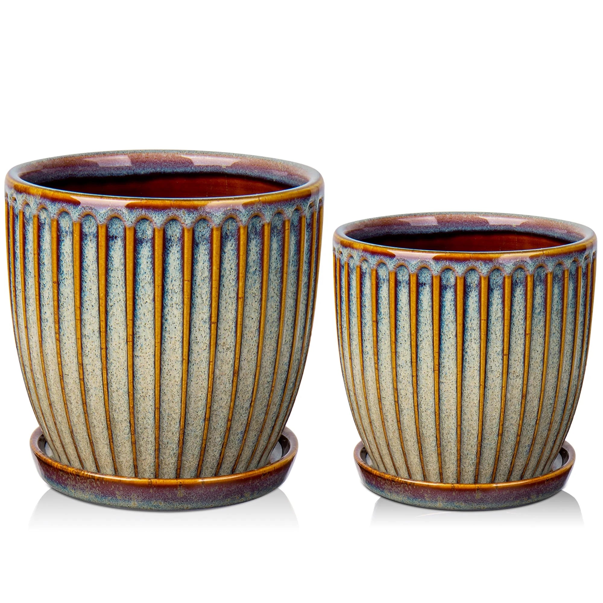 2 Pcs Ceramic Plant Pots with Saucer I229981