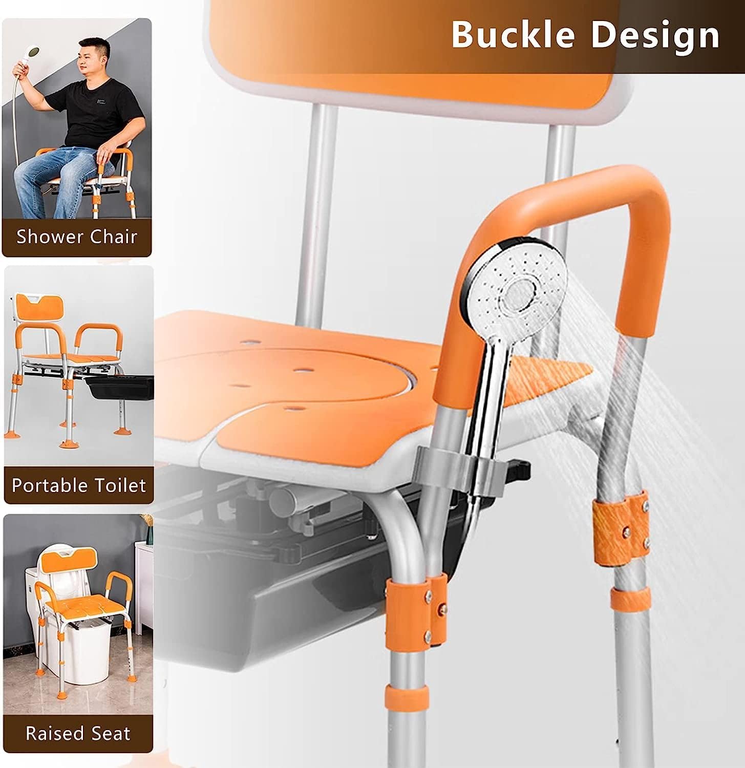 Height Adjustable Bedside Commode Chair with Safety Frame P68639