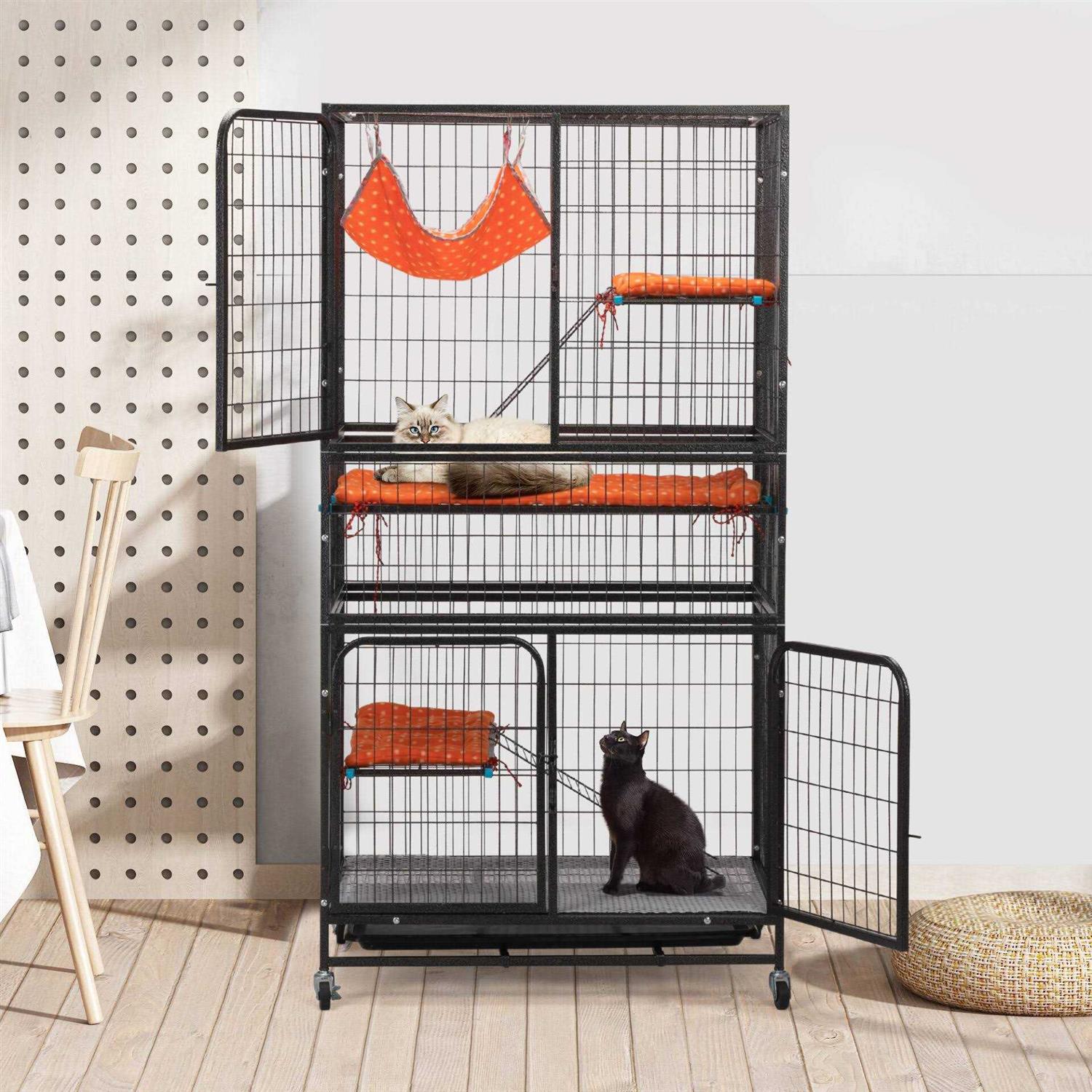 4-Tier Wire Cat Cage Pet Enclosure with Removable Wheels H605