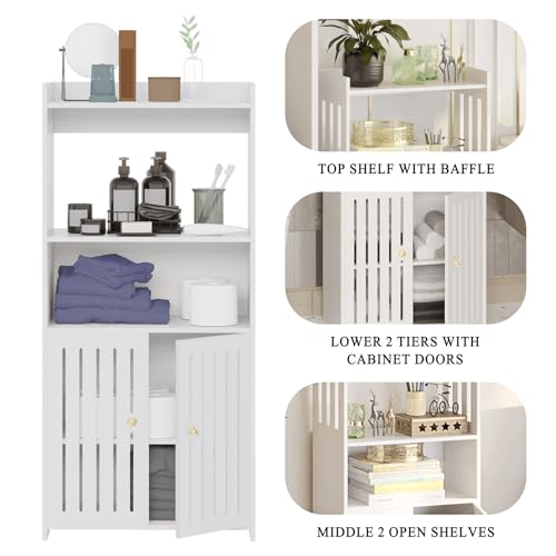 White 4-Tier Small Floor Cabinet with Door D8147
