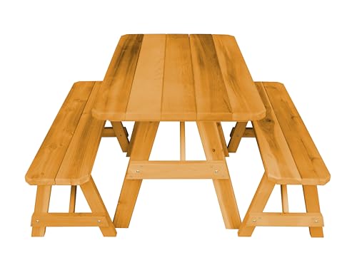 70 Inch Redwood Stained Cedar Wood A-Frame Picnic Table and Bench Set S7876