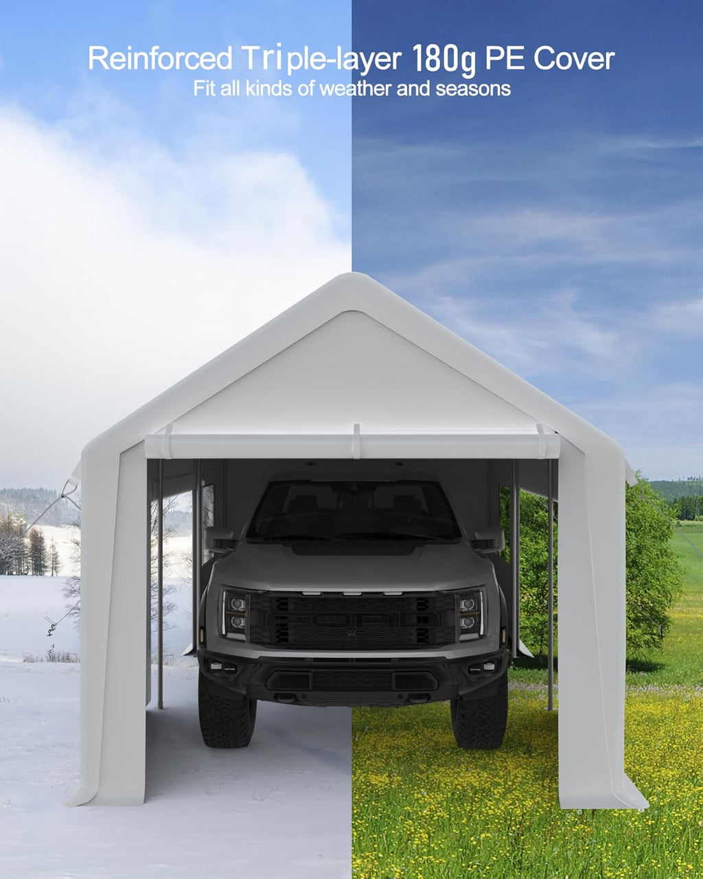 White 13'x20' Portable Carport Canopy with Steel Poles F46905