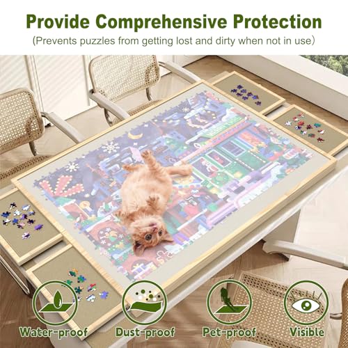 1500 Pieces Wooden Tilting Rotating Puzzle Board with Drawers and Cover R708
