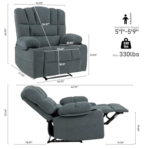 Oversized Chenille Manual Recliner Chair Grey F19628
