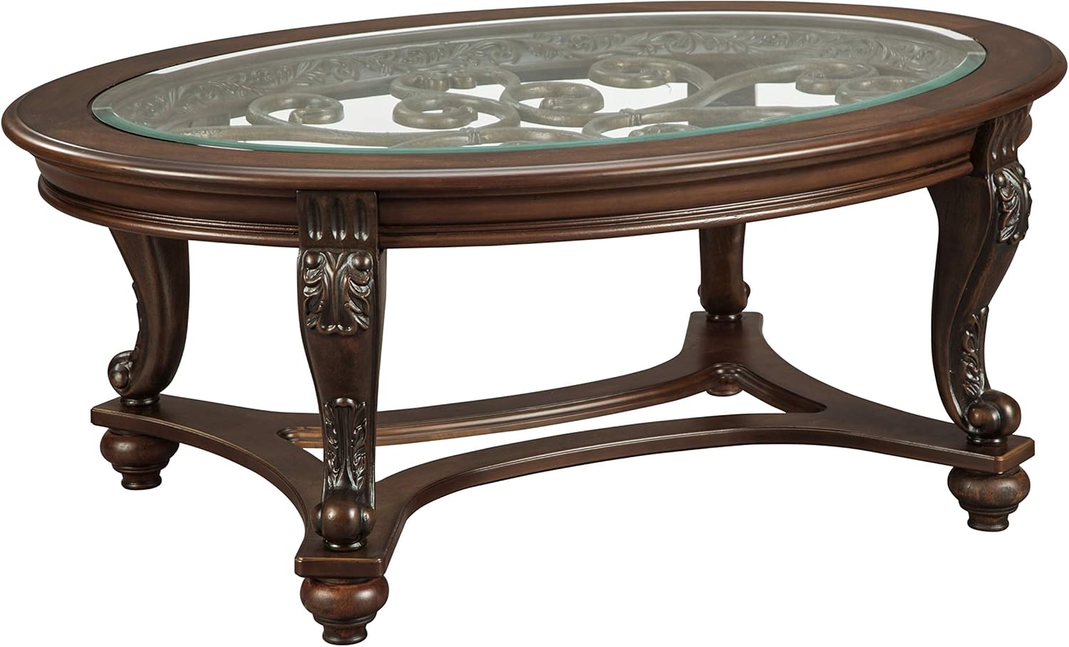 Dark Brown Half Moon Sofa Table with Beveled Glass Top O60002